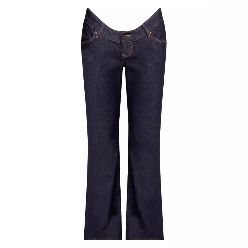 Traperice Slim Fit s ultraniskim strukom i ravnim krojem, denim-pamučna mješavina, gradski svakodnevni stil
