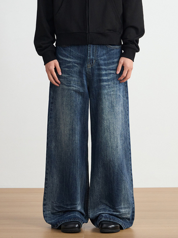 Ženske traperice širokih nogu, vintage pran, visokim strukom, denim, 50–70% pamuka, normalna debljina, jesen 2025