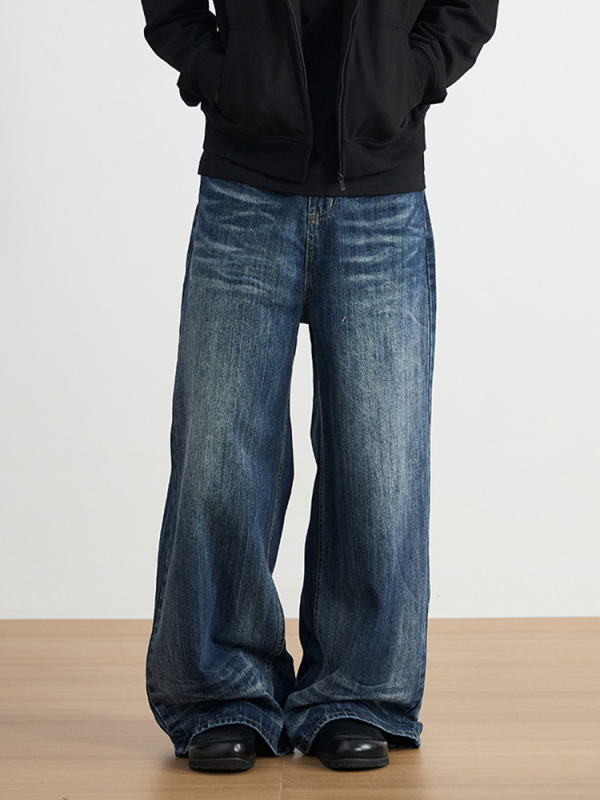 Ženske traperice širokih nogu, vintage pran, visokim strukom, denim, 50–70% pamuka, normalna debljina, jesen 2025
