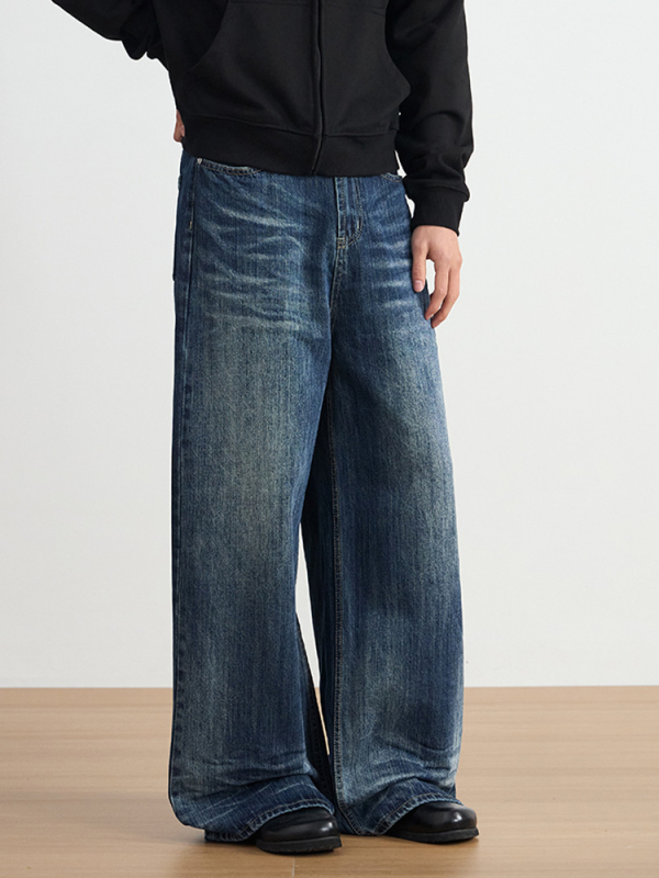 Ženske traperice širokih nogu, vintage pran, visokim strukom, denim, 50–70% pamuka, normalna debljina, jesen 2025