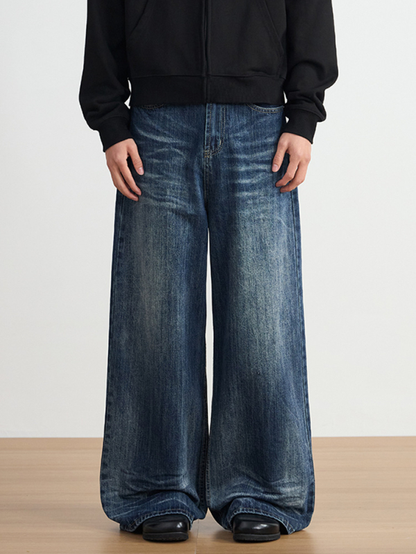 Ženske traperice širokih nogu, vintage pran, visokim strukom, denim, 50–70% pamuka, normalna debljina, jesen 2025