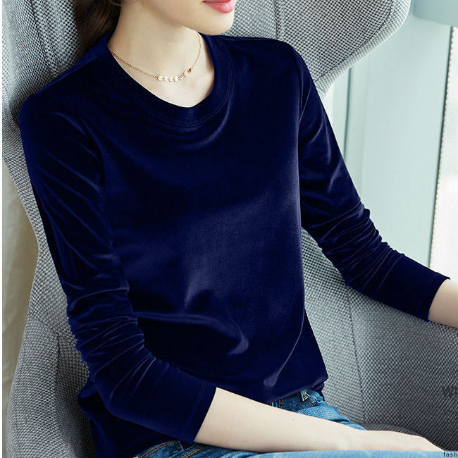 T-Shirt od Gold Velvet materijala, dugi rukavi, okrugli izrez, ravni kroj, duljina 50–65 cm