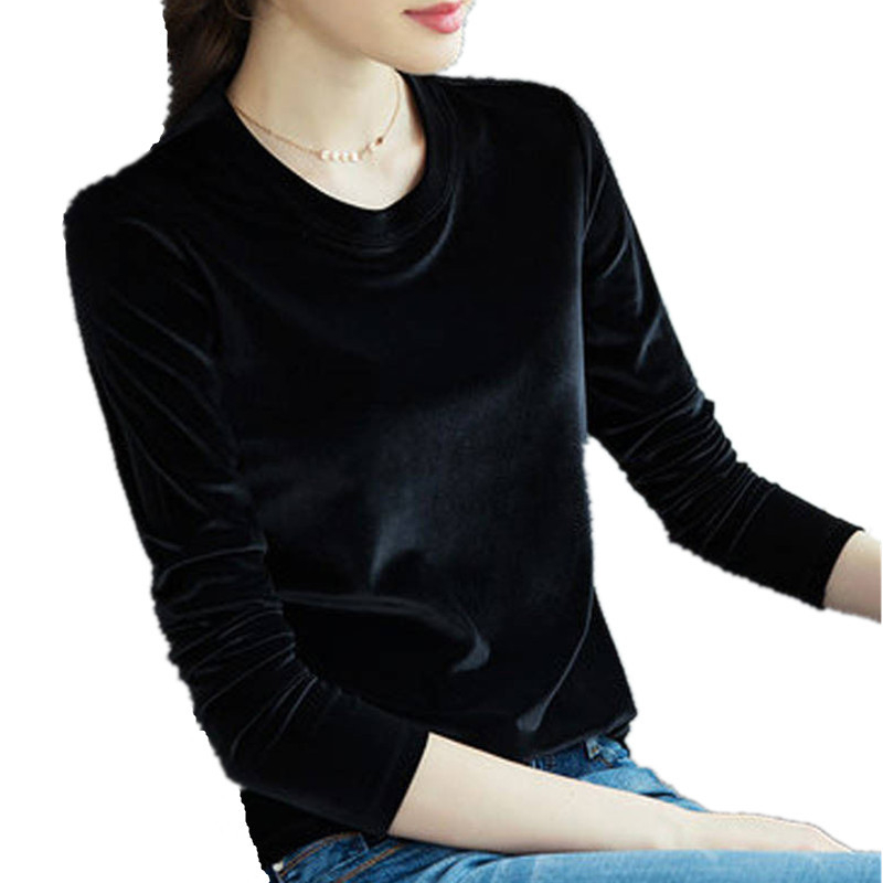 T-Shirt od Gold Velvet materijala, dugi rukavi, okrugli izrez, ravni kroj, duljina 50–65 cm