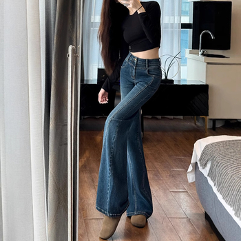 Ženske traperice, retro stil, visok pas, kratka dužina, blago široke nogavice, denim 80-90% spandex