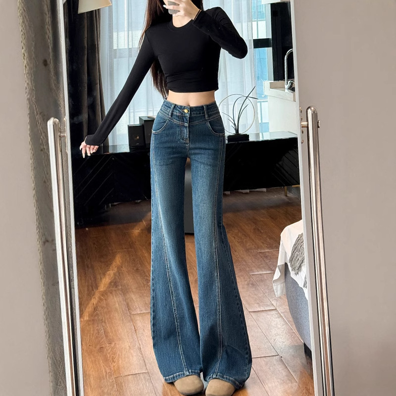 Ženske traperice, retro stil, visok pas, kratka dužina, blago široke nogavice, denim 80-90% spandex
