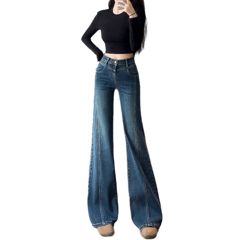 Ženske traperice, retro stil, visok pas, kratka dužina, blago široke nogavice, denim 80-90% spandex