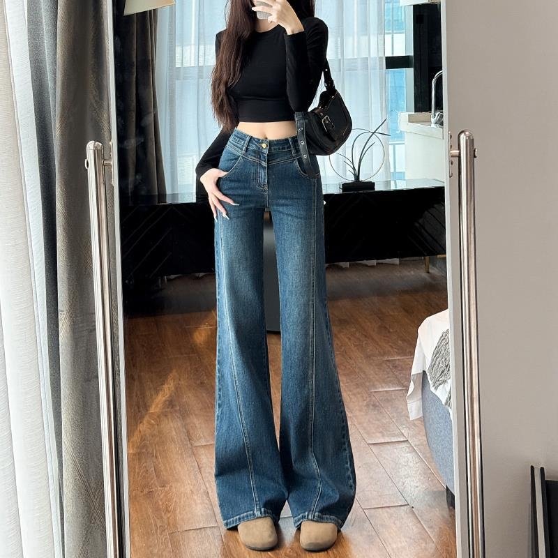 Ženske traperice, retro stil, visok pas, kratka dužina, blago široke nogavice, denim 80-90% spandex