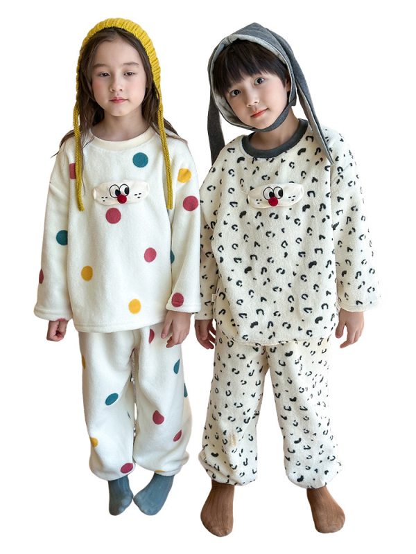 Dječji debeli fleece terminski set – 100% poliester Shirley Velvet, debeo, crtani uzorak, uključuje pulover, pidžamu i donje rublje, unisex, 3–8 godina