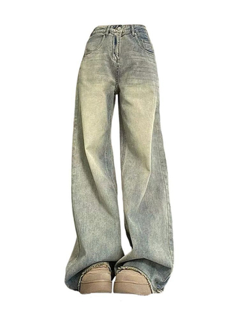 Traperice s raw rubom, visokim strukom, širokim nogavicama, do poda, pamuk denim
