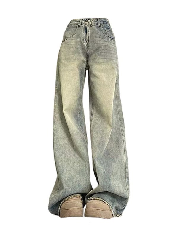 Traperice s raw rubom, visokim strukom, širokim nogavicama, do poda, pamuk denim