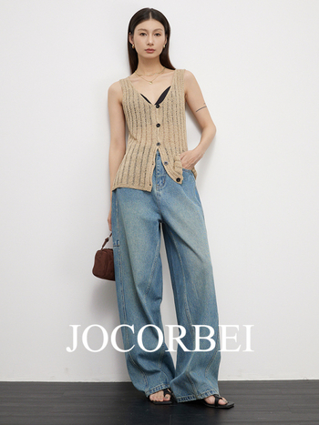 JOCORBEI Traperice visokog struka, Arc-Cocoon kroj, distressed, tapered, 95% pamuka
