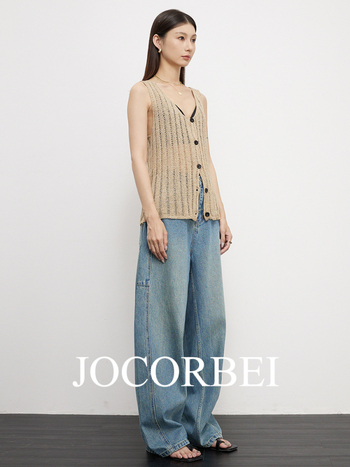 JOCORBEI Traperice visokog struka, Arc-Cocoon kroj, distressed, tapered, 95% pamuka