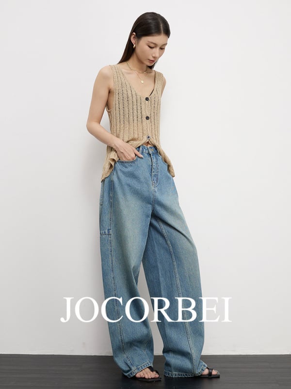 JOCORBEI Traperice visokog struka, Arc-Cocoon kroj, distressed, tapered, 95% pamuka