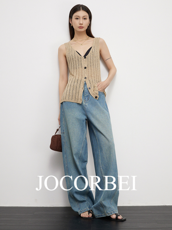 JOCORBEI Traperice visokog struka, Arc-Cocoon kroj, distressed, tapered, 95% pamuka