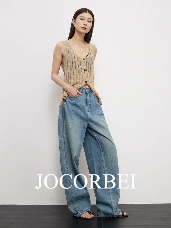 JOCORBEI Traperice visokog struka, Arc-Cocoon kroj, distressed, tapered, 95% pamuka