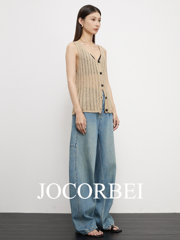 JOCORBEI Traperice visokog struka, Arc-Cocoon kroj, distressed, tapered, 95% pamuka