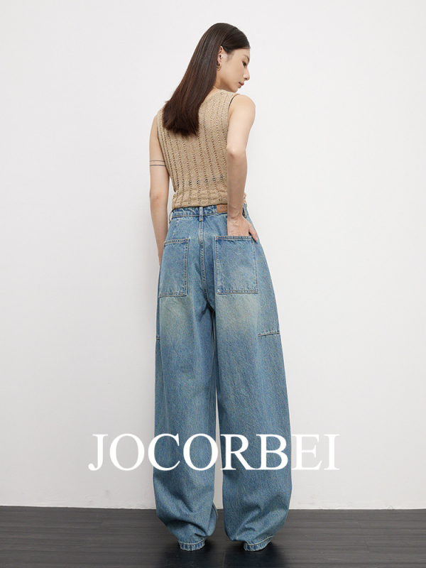 JOCORBEI Traperice visokog struka, Arc-Cocoon kroj, distressed, tapered, 95% pamuka
