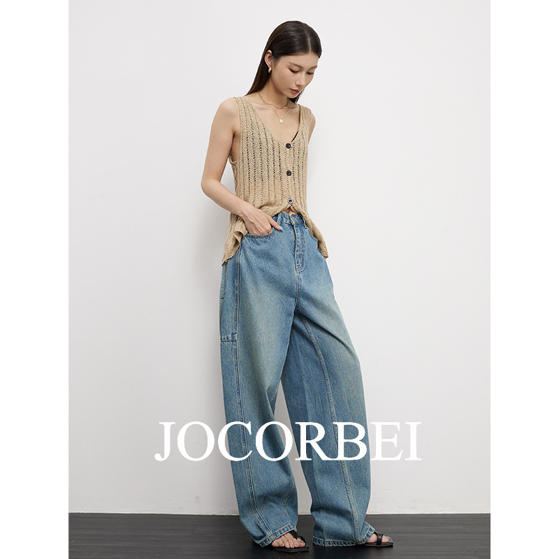 JOCORBEI Traperice visokog struka, Arc-Cocoon kroj, distressed, tapered, 95% pamuka