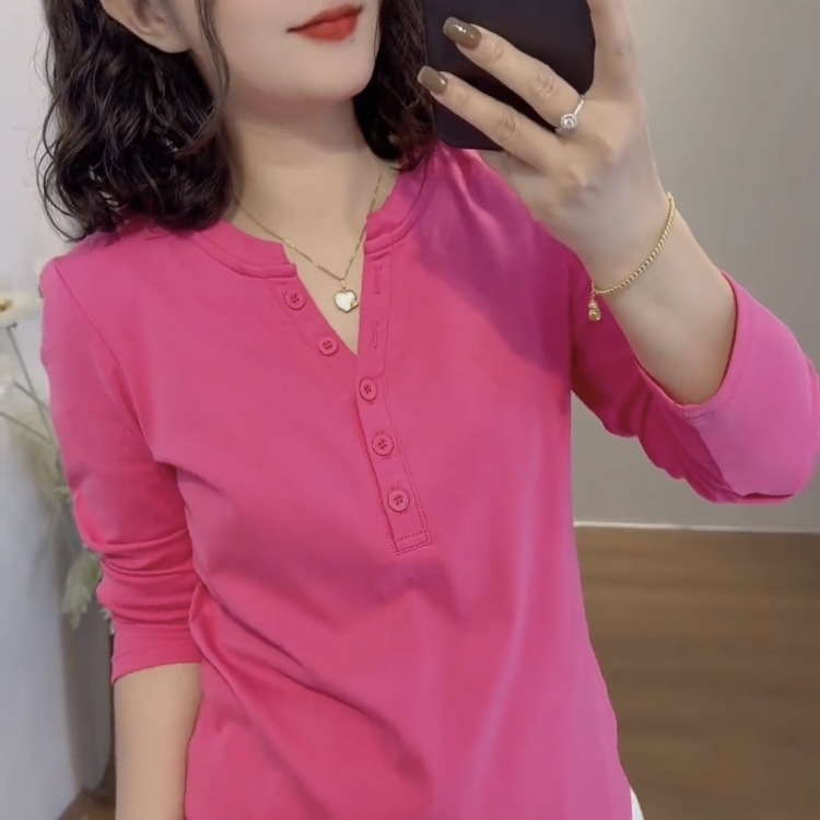 Ženska pamučna majica za jesen-zimu, debeli plišasti završetak, dugi rukavi, V-izrez, slobodan kroj, s gumbima, korejski casual stil
