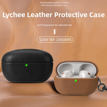 Lychee-textúrájú védőtok Sony WF-1000XM5-höz; anyagok: műbőr, velúr, PC; matt felület; testreszabható
