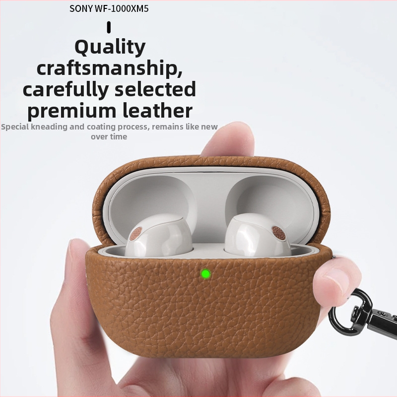 Lychee-textúrájú védőtok Sony WF-1000XM5-höz; anyagok: műbőr, velúr, PC; matt felület; testreszabható