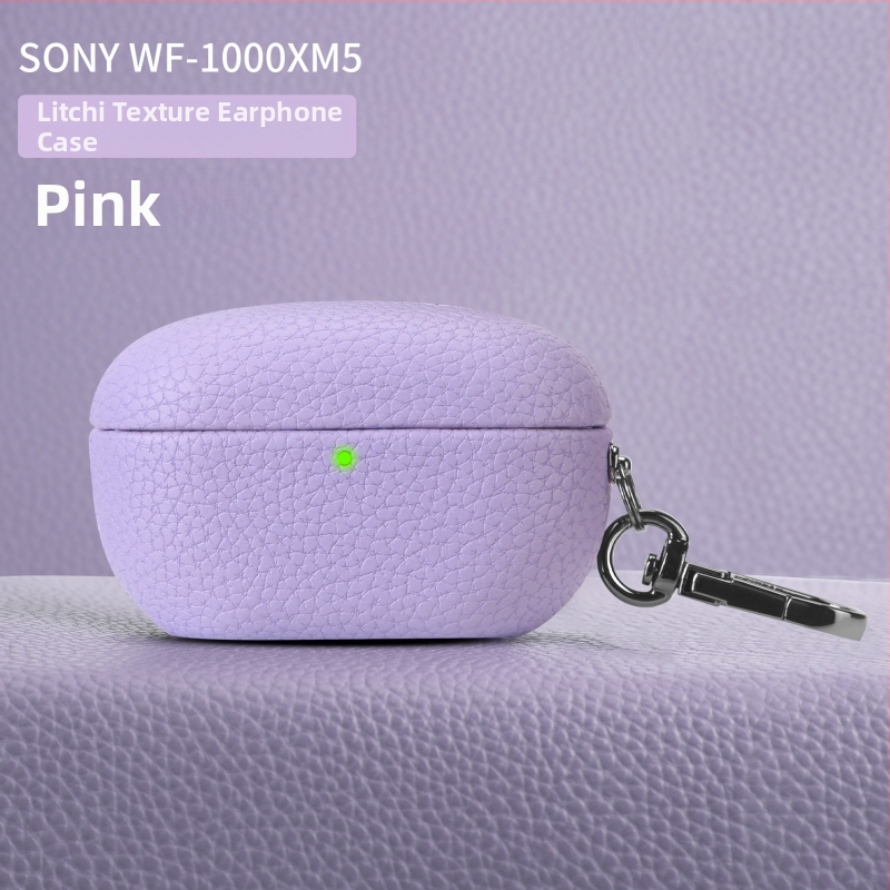 Lychee-textúrájú védőtok Sony WF-1000XM5-höz; anyagok: műbőr, velúr, PC; matt felület; testreszabható