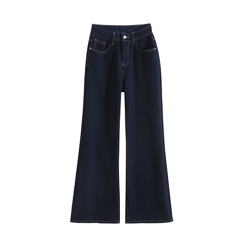 Traperice od denima s fleec podstavom, bootcut silueta s micro flare, visokim strukom, pune dužine do poda, 80–90% pamuka, <30% regenerirana celulozna vlakna