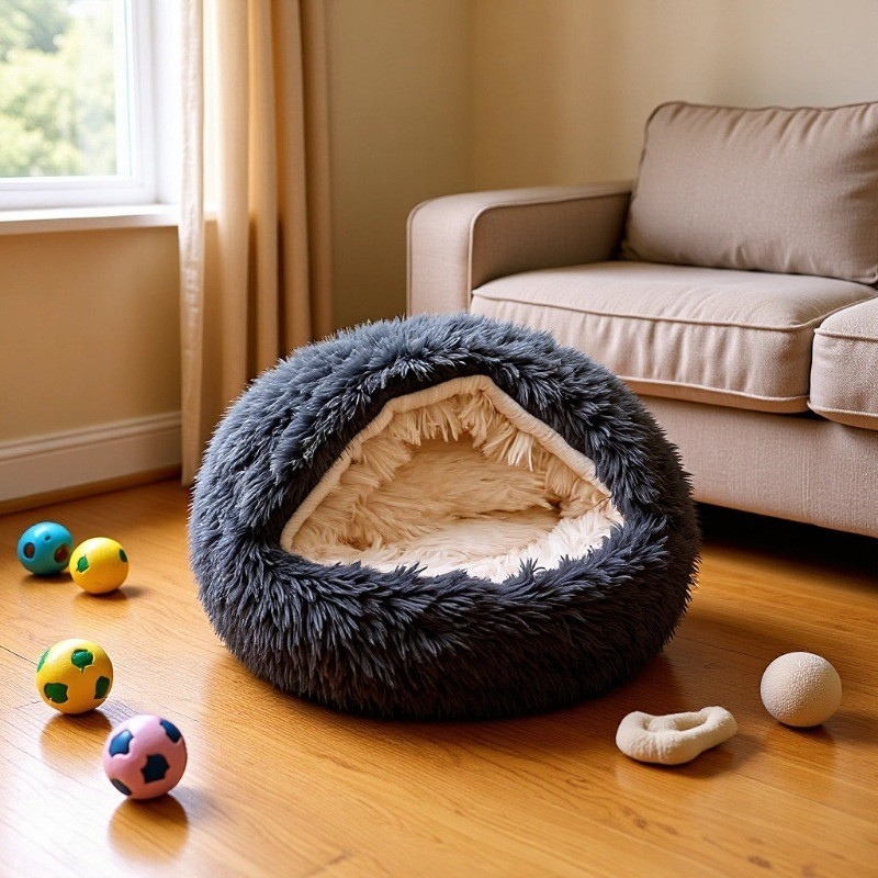 Κουκούλι για γάτες και σκύλους – σχημα κοχυλιού με ημι-κλειστό σχήμα, μαλακό κυκλικό κρεβάτι, ύφασμα, διατηρεί ζεστασιά, όλο τον χρόνο