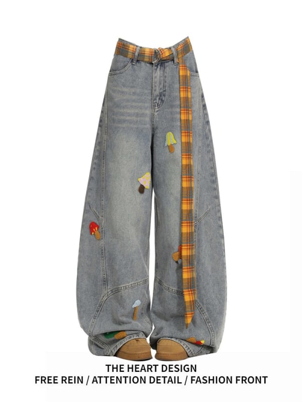 Ženske traperice s širokim nogama, visokim strukom, denim