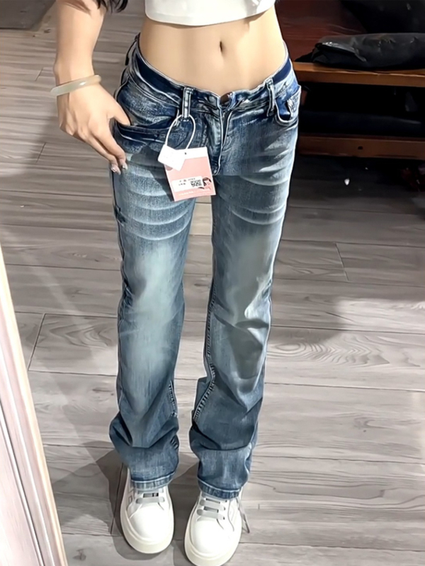 Ženske traperice, niski pojas, mikro-flare, ravni kroj, denim, mikroelastičnost