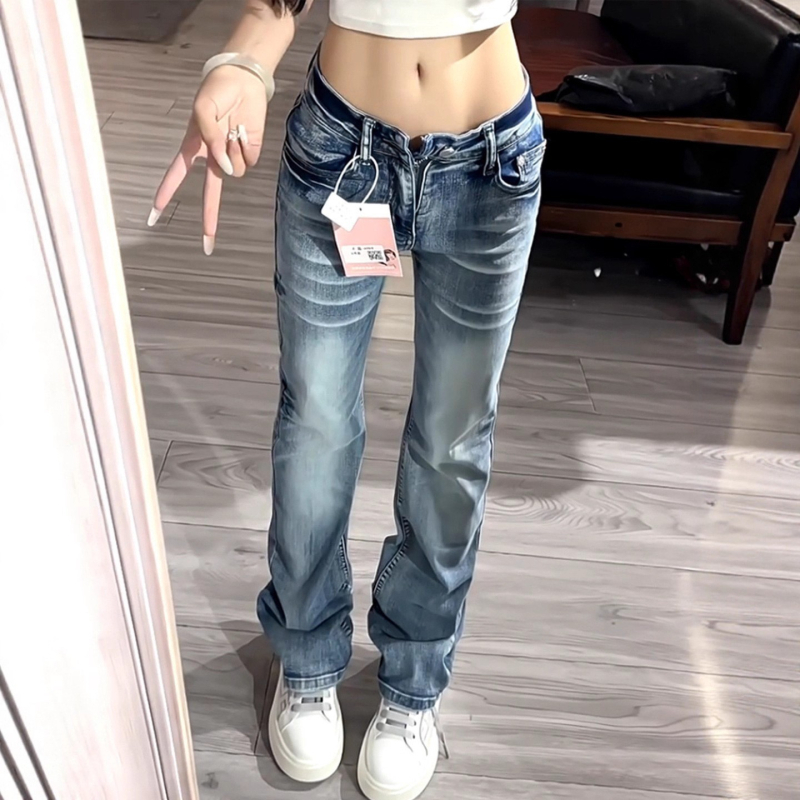 Ženske traperice, niski pojas, mikro-flare, ravni kroj, denim, mikroelastičnost
