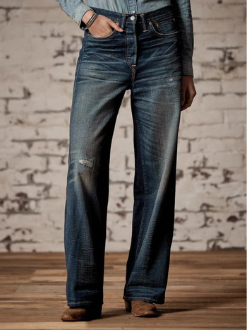 Jeans RRL klasični retro distressed, labavi ravni kroj, 95% pamuk, srednji pojas, zimsko izdanje 2025