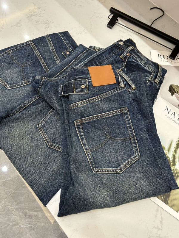 Jeans RRL klasični retro distressed, labavi ravni kroj, 95% pamuk, srednji pojas, zimsko izdanje 2025
