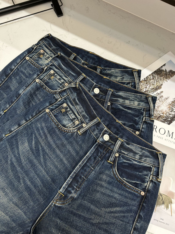 Jeans RRL klasični retro distressed, labavi ravni kroj, 95% pamuk, srednji pojas, zimsko izdanje 2025