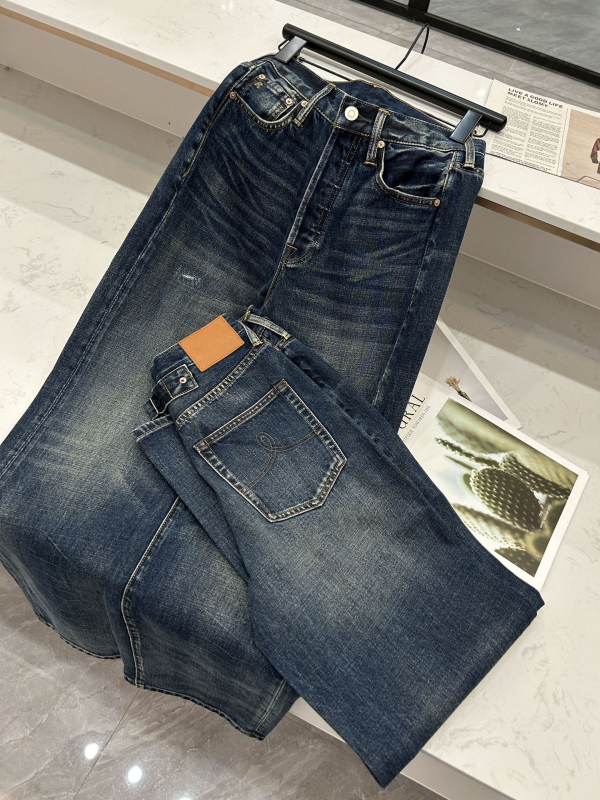 Jeans RRL klasični retro distressed, labavi ravni kroj, 95% pamuk, srednji pojas, zimsko izdanje 2025