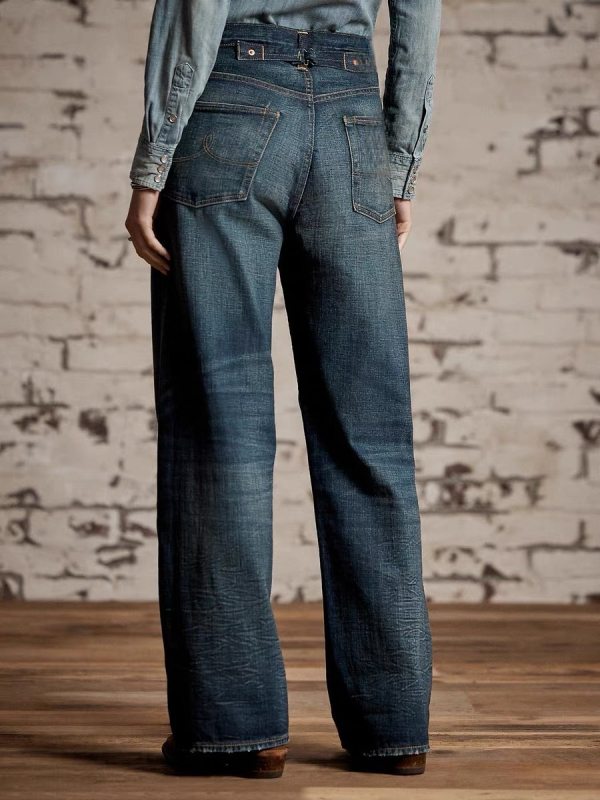 Jeans RRL klasični retro distressed, labavi ravni kroj, 95% pamuk, srednji pojas, zimsko izdanje 2025