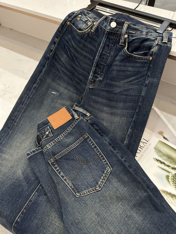Jeans RRL klasični retro distressed, labavi ravni kroj, 95% pamuk, srednji pojas, zimsko izdanje 2025