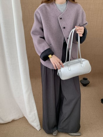 Obostrani vuneni kaput za žene, okrugli izrez, širok kroj, korejski stil, jesen-zima 2025