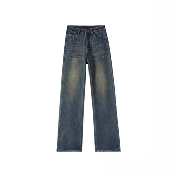 Ženske traperice s visokim strukom, denim, pamuk-poliester mješavina (30–50% pamuk / 30–50% poliester), slobodan kroj, retro stil, Zima 2024