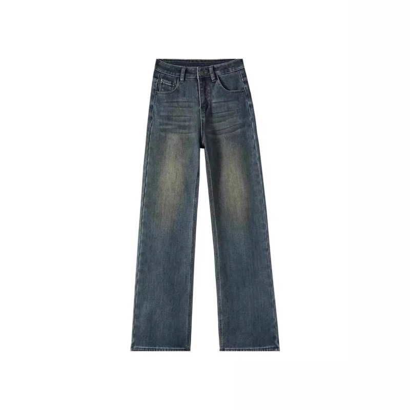 Ženske traperice s visokim strukom, denim, pamuk-poliester mješavina (30–50% pamuk / 30–50% poliester), slobodan kroj, retro stil, Zima 2024
