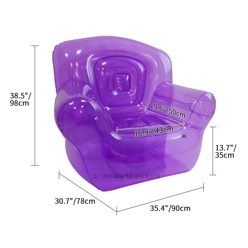 Prozirna nafukiva sofa za kampiranje na otvorenom, jednosed, PVC ekološki prihvatljiv, debljina 0.35 mm, težina 2.4 kg, za odrasle
