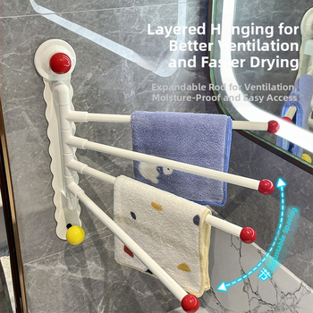 Suport de prosoape cu ventuză, rotativ, pentru baie – corp din fier, montaj fără găuri, fără urme