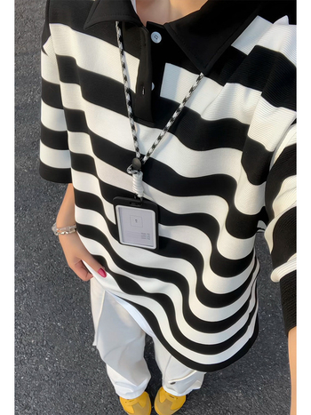 Поло риза за тийнейджъри с райета, къс ръкав, яка поло, свободна кройка, полиестер