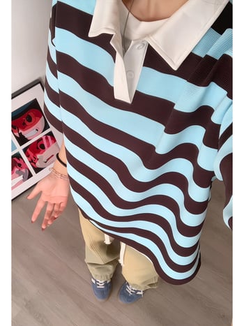 Поло риза за тийнейджъри с райета, къс ръкав, яка поло, свободна кройка, полиестер