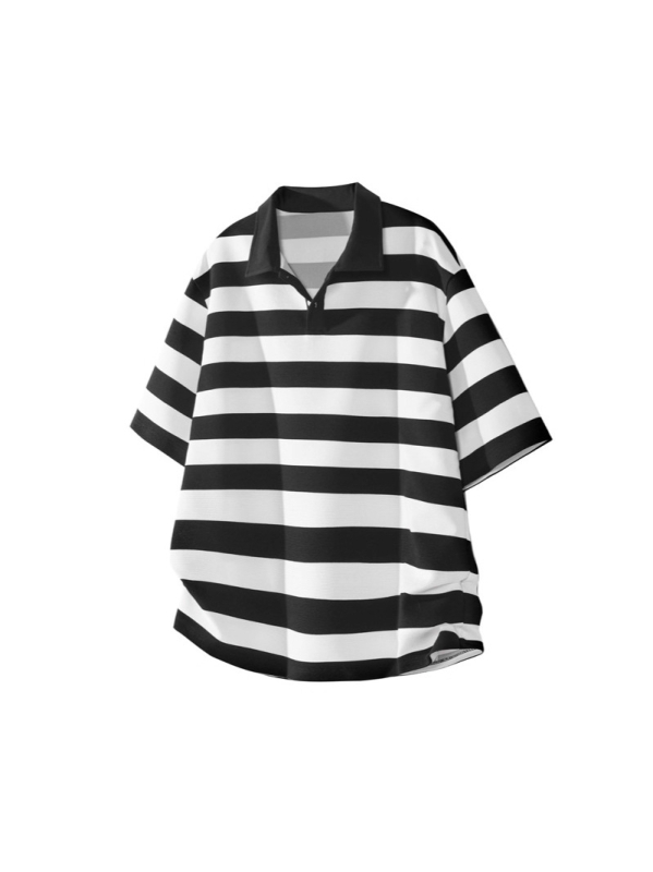 Поло риза за тийнейджъри с райета, къс ръкав, яка поло, свободна кройка, полиестер