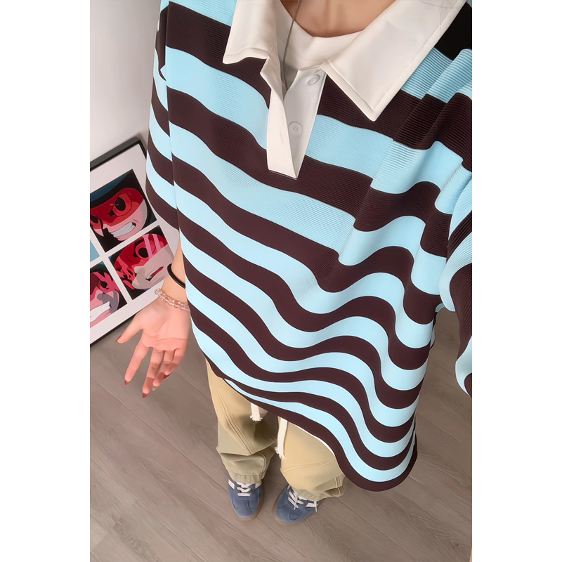 Поло риза за тийнейджъри с райета, къс ръкав, яка поло, свободна кройка, полиестер