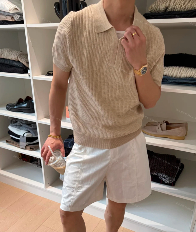 Polo majica s Seagull ovratnikom, kratki rukav, slobodan kroj, modal-spandex materijal, izšivanje