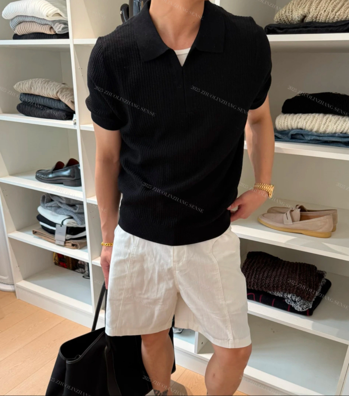 Polo majica s Seagull ovratnikom, kratki rukav, slobodan kroj, modal-spandex materijal, izšivanje