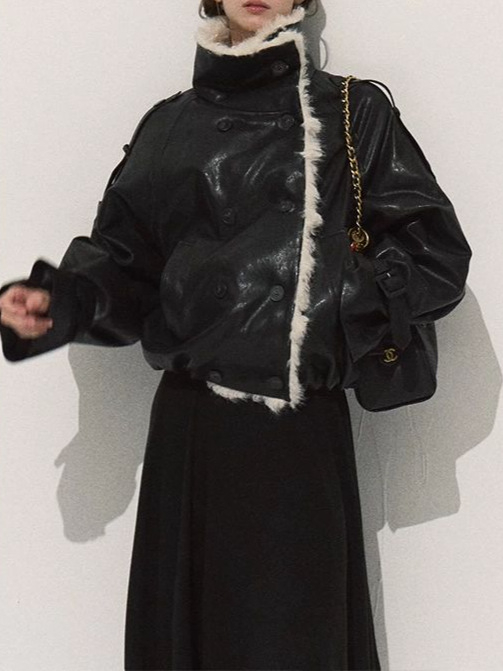 Ženska kožna jakna od ovčje vune s golom od umjetnog krzna – debela zimska casual japansko-korejski stil