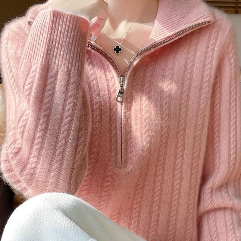 Cardigan s reverom i zatvaračem, ice silk pleteni materijal, široki kroj